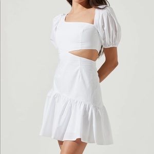 ASTR THE LABEL MAYFAIR SIDE CUTOUT PUFF SLEEVE MINI DRESS IN WHITE